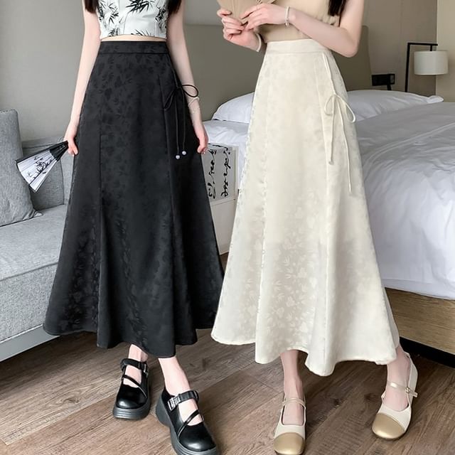 Waist Skirt Floral High Maxi A-Line