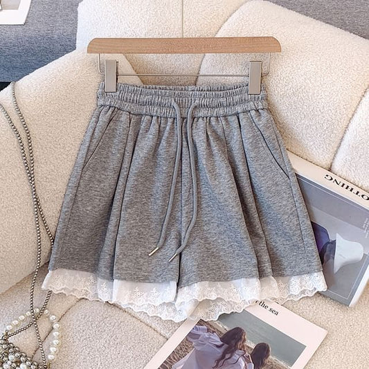 Drawstring Lace Skirt Mini Plain Trim A-Line Waist