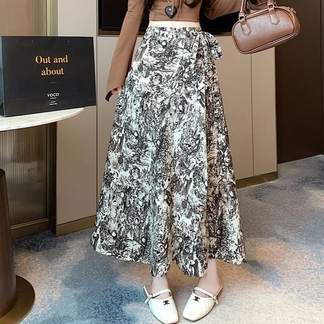 High A-Line Waist Maxi Patterned Skirt