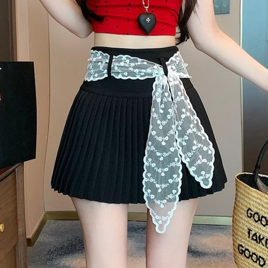 Waist A-Line Plain High Skirt Mini Pleated