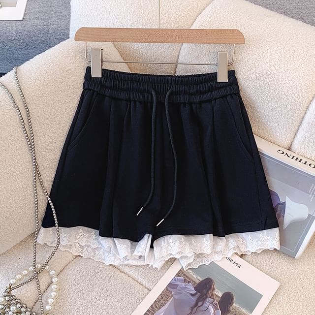 Drawstring Lace Skirt Mini Plain Trim A-Line Waist