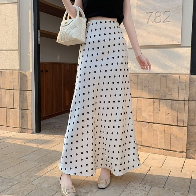 Skirt Rise High Maxi A-Line Dotted