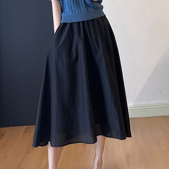 A-Line High Rise Midi Skirt Plain