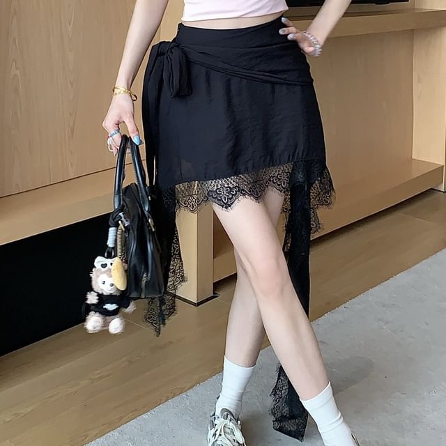 Trim Waist Lace High Plain Skort Asymmetrical Wrap