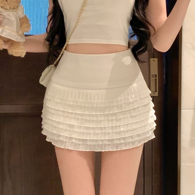 Rise Mini Lace Plain Pencil Skirt High Trim