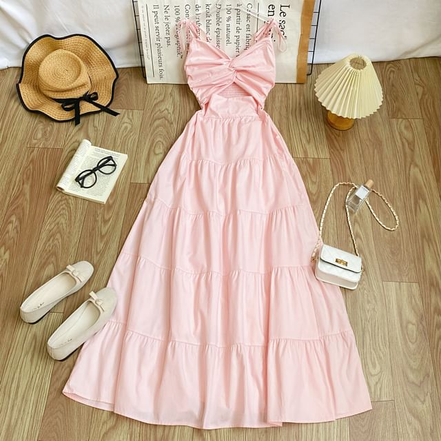 Knot Cutout Maxi Sundress with Thin Straps