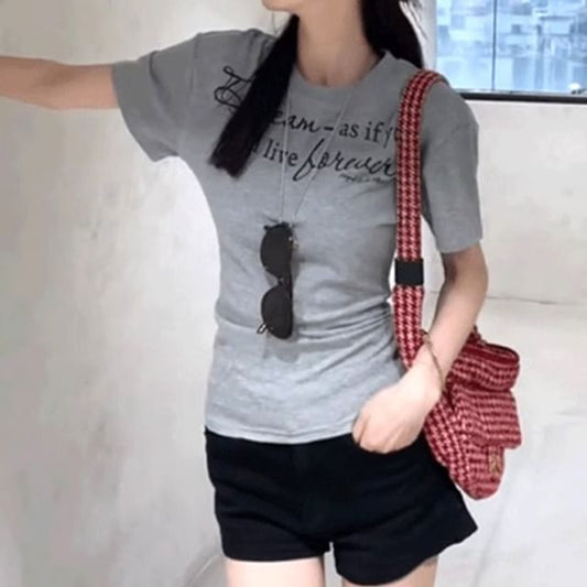 Lettering Short-Sleeve Slim Crew Fit Neck T-Shirt