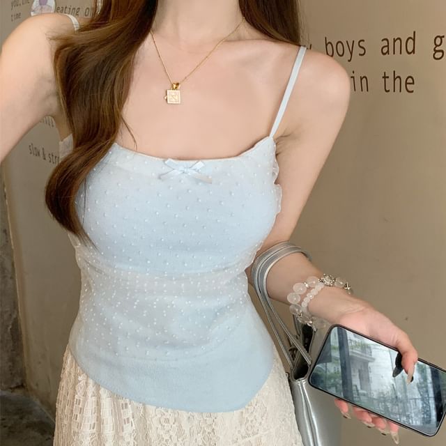 Dotted Top Fit Slim Bow Panel Cami