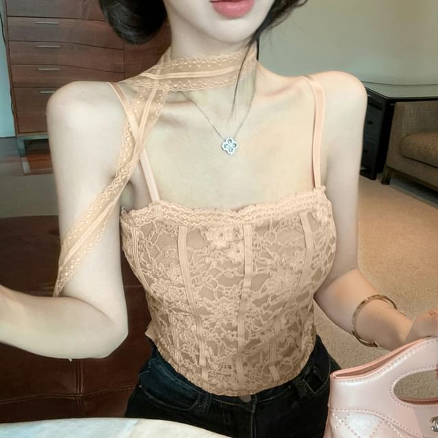 Padded Top Lace Cami Crop Floral