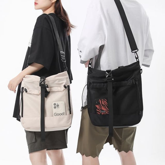 Panel Crossbody Nylon Mesh Bag Buckled