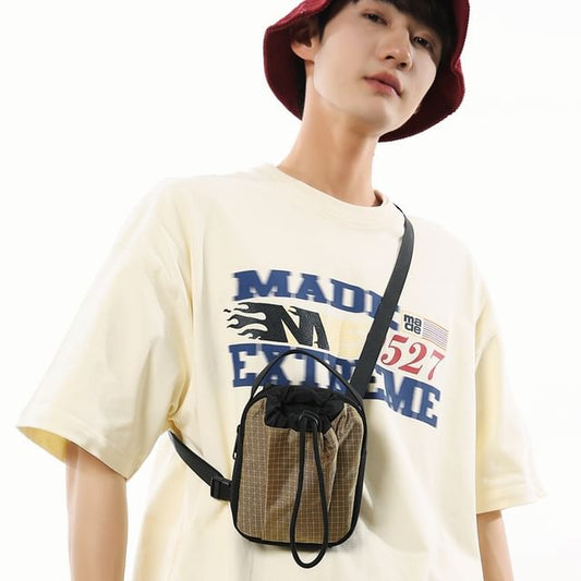 Crossbody Bag Phone Nylon Drawstring Mobile Plaid