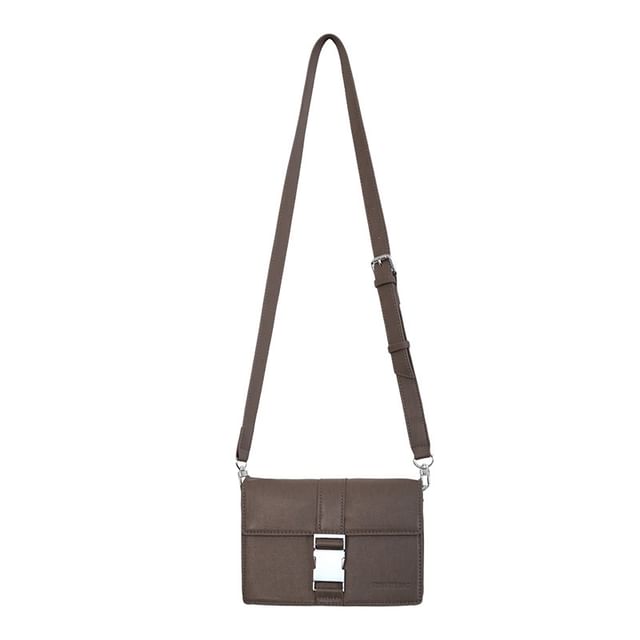 Plain Leather Bag Flap Buckled Crossbody Faux