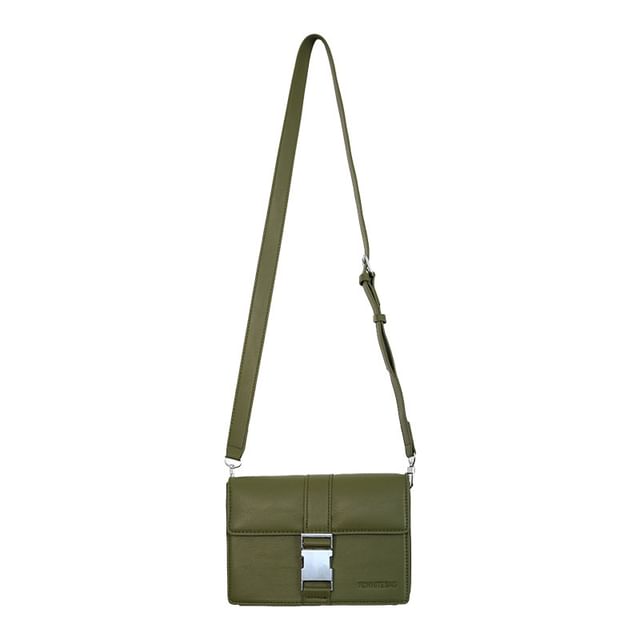 Plain Leather Bag Flap Buckled Crossbody Faux