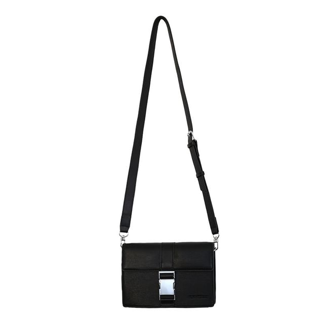 Plain Leather Bag Flap Buckled Crossbody Faux