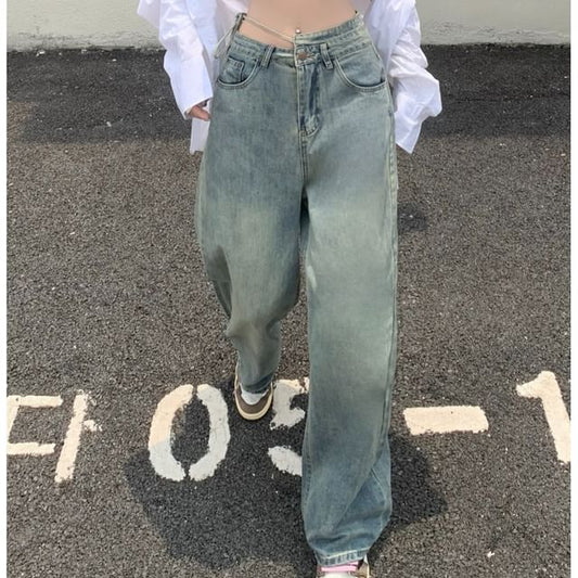 High Washed Waist Jeans Wide Leg