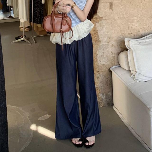 Panel Jeans Plaid Washed Top High / Wide Cami Asymmetrical Leg Waist