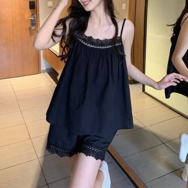 Lace-Trim Camisole and Shorts Pajama Set