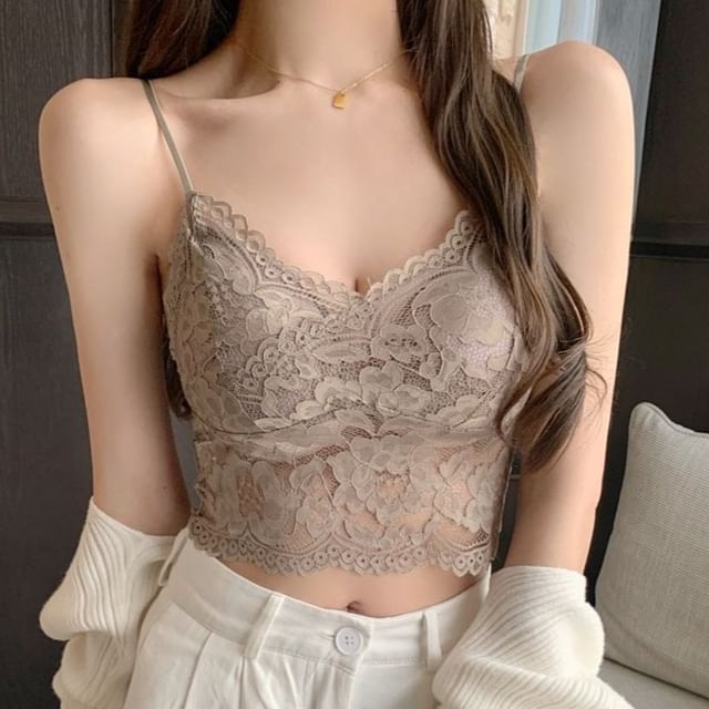 Lace Crop Camisole with V-Neck