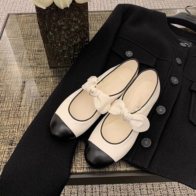 Faux Flats Ballet Tone Leather Two Bow