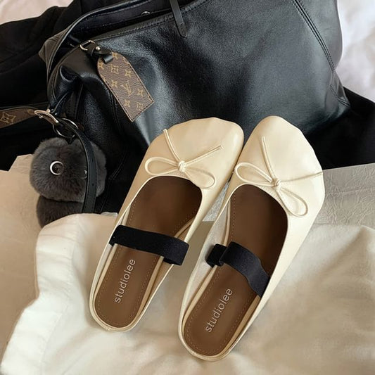 Plain Flats Bow Faux Leather Ballet