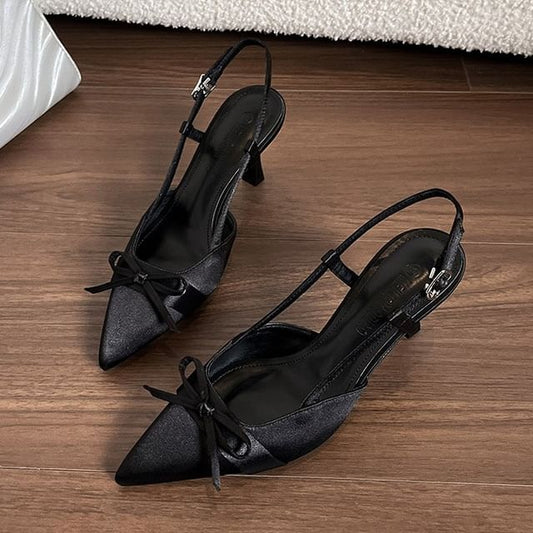 Slingback Bow Sandals High Heel Plain Pointy