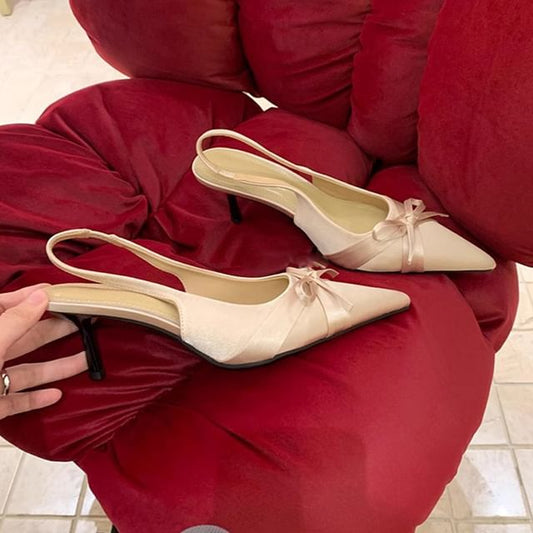 Heel Pointy Sandals Plain Slingback High Bow