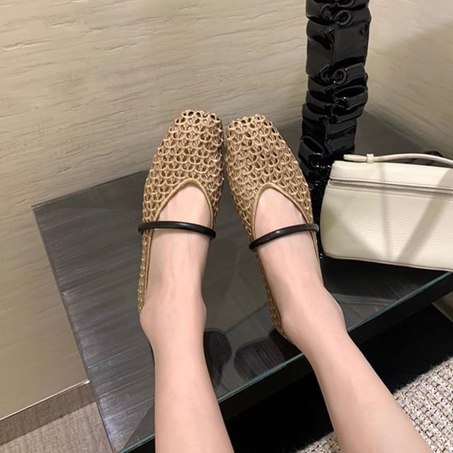 Toe Woven Square Plain Flats