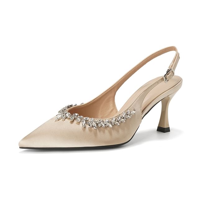 Slingback Pointy Heel Rhinestone Sandals High