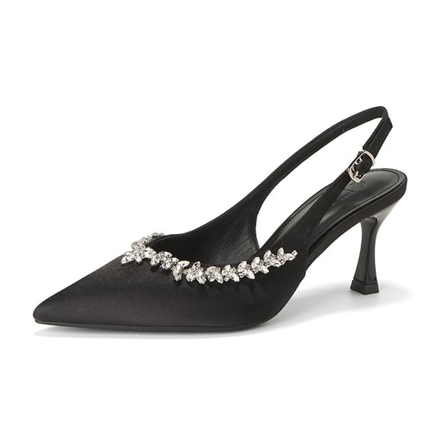 Slingback Pointy Heel Rhinestone Sandals High