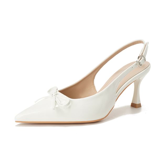 Slingback Pointy Bow Heel Sandals Plain High