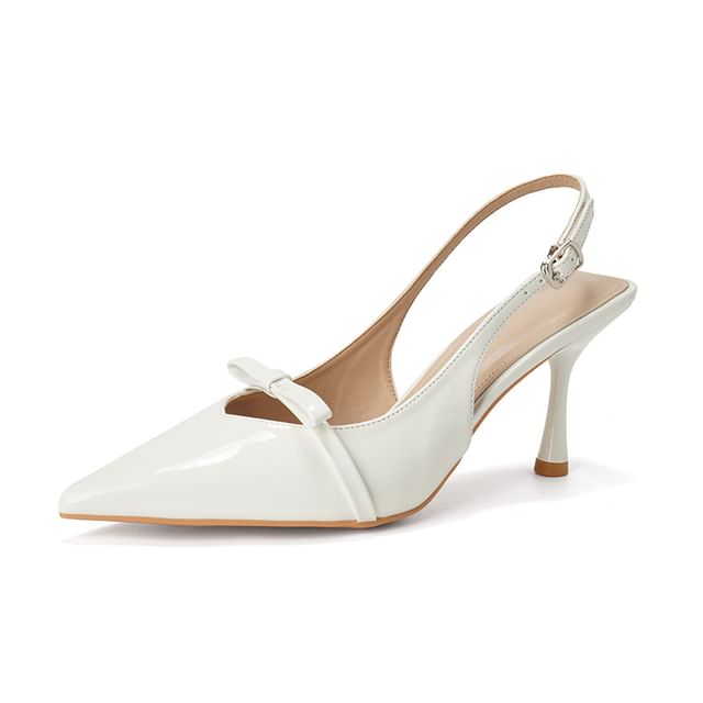Sandals High Plain Pointy Heel Bow Slingback