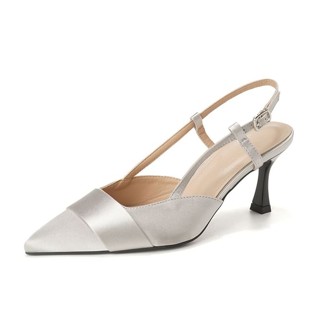 High Pointy Sandals Plain Slingback Heel