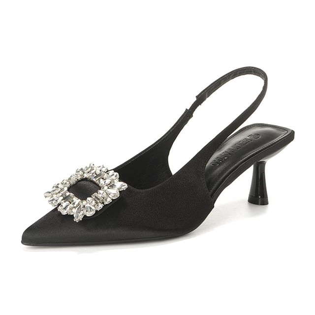 Slingback Sandals Plain Pointy Rhinestone High Heel