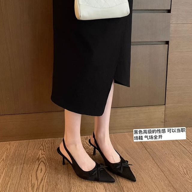 Heel Pointy Sandals Plain Slingback High Bow