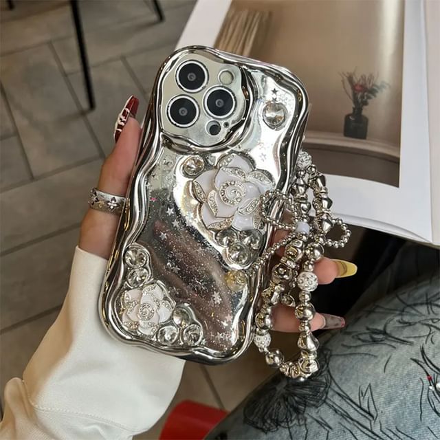 Floral Strap / Case Metallic Phone Set
