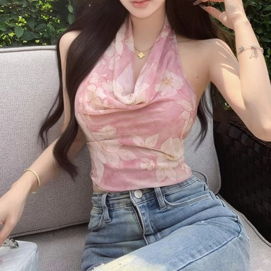 Halter Neck Cowl Print Floral Top