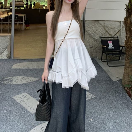 Tube Ruffle Top Trim Lace Plain