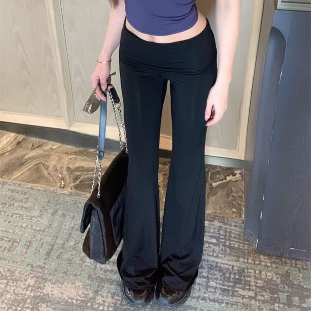 Plain Padded Pants Top Camisole Rise Flared Mid Rhinestone /