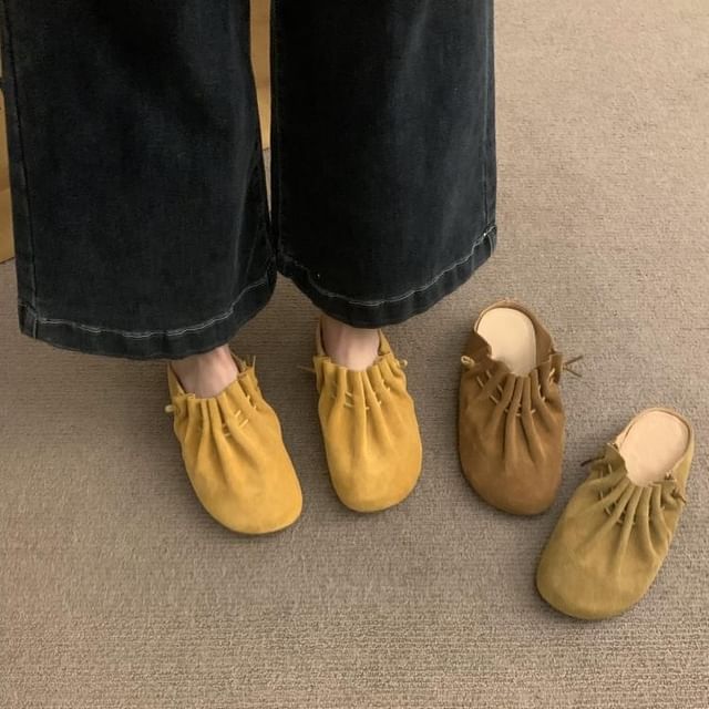 Cinched Leather Mules Faux