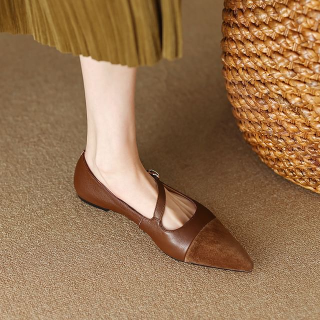 Pointed Leather Flats Faux