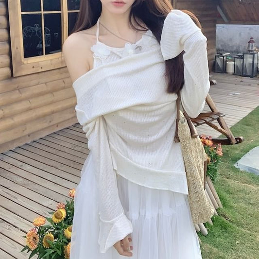 / Skirt High Long-Sleeve Mock Rise Top Two-Piece A-Line Maxi Plain