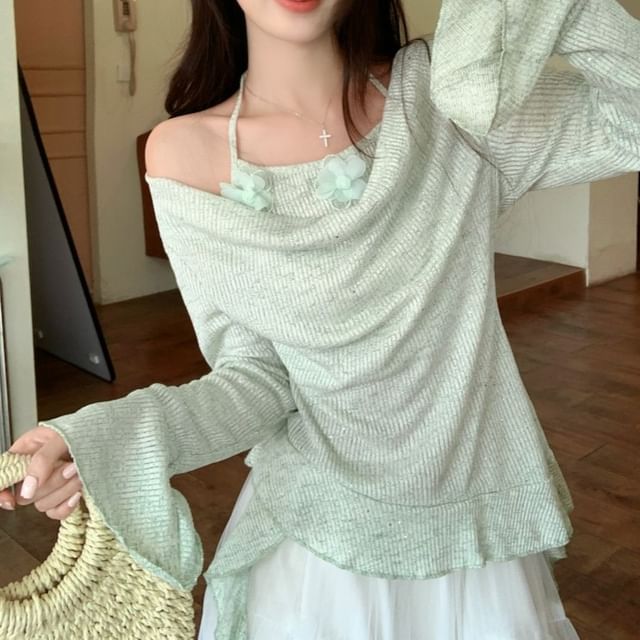 / Skirt High Long-Sleeve Mock Rise Top Two-Piece A-Line Maxi Plain