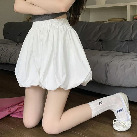 Plain Shorts Bubble High Waist