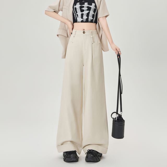 Plain Waist Leg Wide Pants High Dress