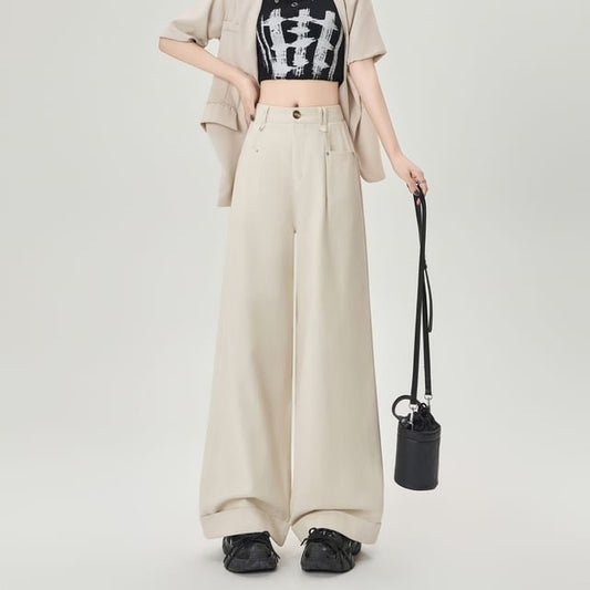 Plain Waist Leg Wide Pants High Dress