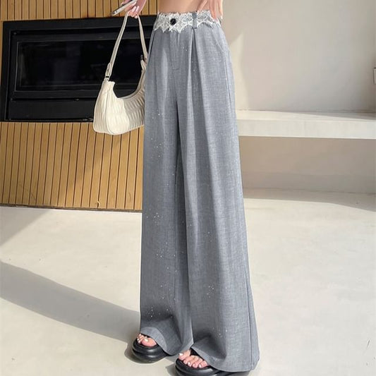 Wide Rise Glitter (Various Designs) Leg Panel High Slacks Lace