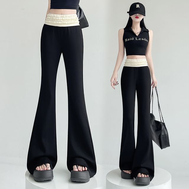 Designs) Trim Frill Pants Flared Rise Tone Two High (Various