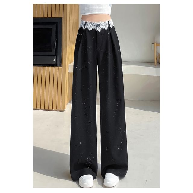 Wide Rise Glitter (Various Designs) Leg Panel High Slacks Lace