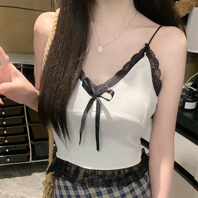 Spaghetti Strap Lace Camisole with V-Neck