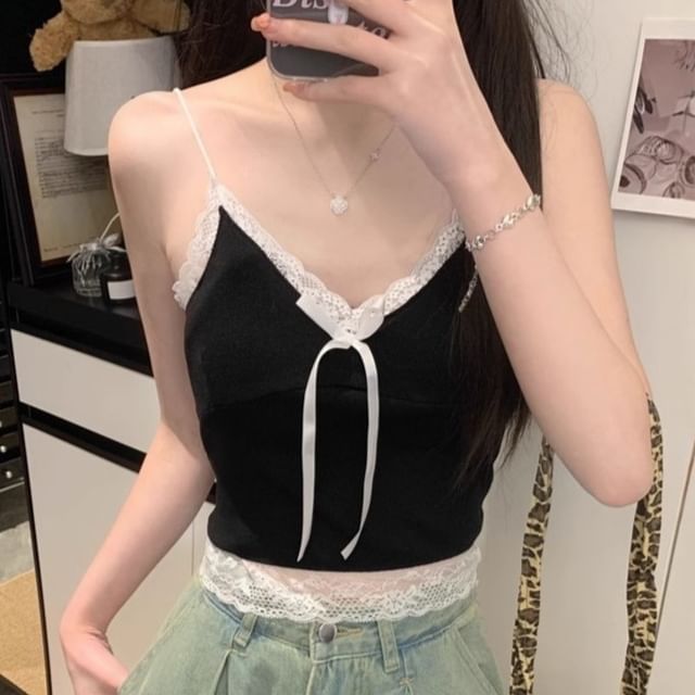 Spaghetti Strap Lace Camisole with V-Neck
